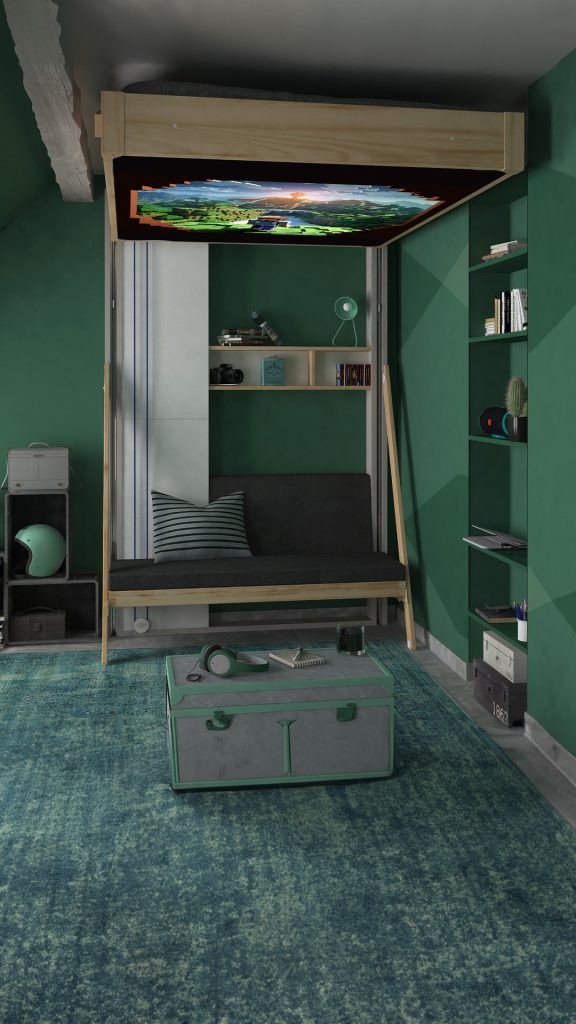 Lit Juno série limitée avec pixel Minecraft